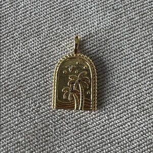 14k Gold Filled Palm Trees and Stars with CZ Stone Medallion Charm Pendant